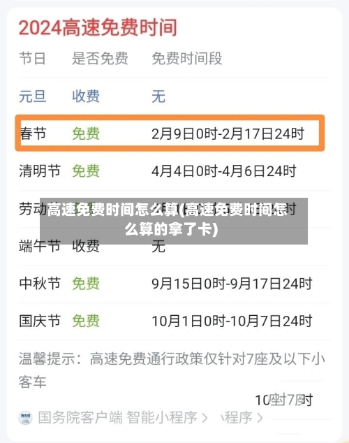 高速免费时间怎么算(高速免费时间怎么算的拿了卡)