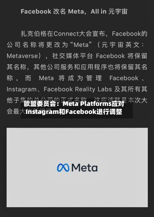 欧盟委员会：Meta Platforms应对Instagram和Facebook进行调整