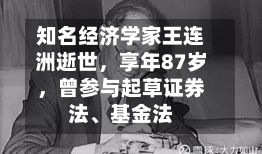 知名经济学家王连洲逝世,享年87岁,曾参与起草证券法、基金法