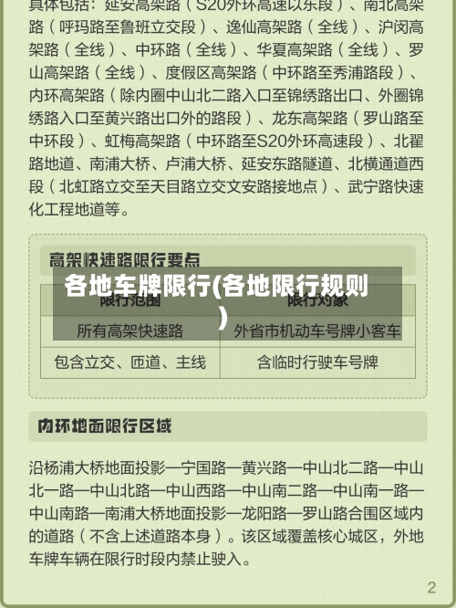 各地车牌限行(各地限行规则)