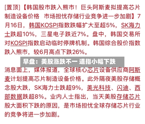 早盘:美股涨跌不一 道指小幅下跌