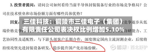 三佳科技:铜陵市三佳电子(集团)有限责任公司表决权比例增加5.10%-第3张图片