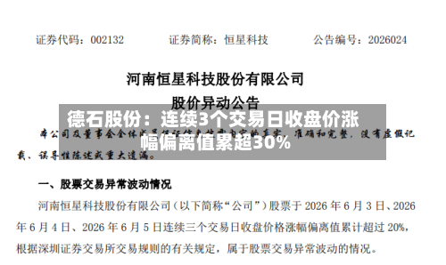 德石股份:连续3个交易日收盘价涨幅偏离值累超30%-第2张图片