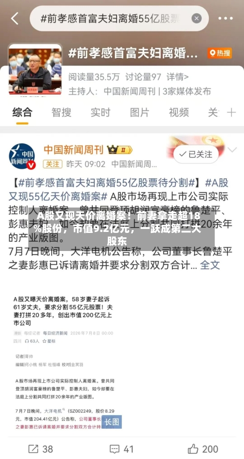 A股又现天价离婚案！前妻拿走超18%股份，市值9.2亿元	，一跃成第二大股东-第2张图片