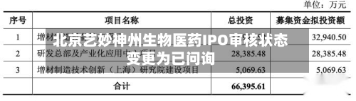 北京艺妙神州生物医药IPO审核状态变更为已问询